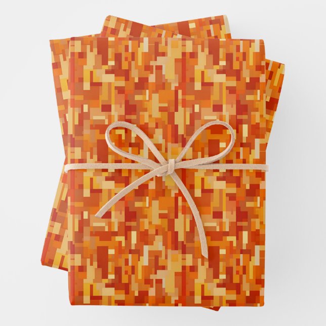 Orange / Yellow Abstract Squares & Rectangles Wrapping Paper Sheets (In situ)