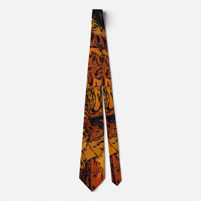 Orange, Yellow and Black Abstract Neck Tie (Front)