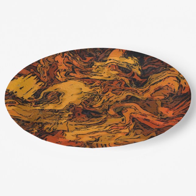Orange, Yellow and Black Abstract Paper Plates (Angled)