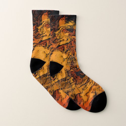 Orange Yellow and Black Abstract  Socks