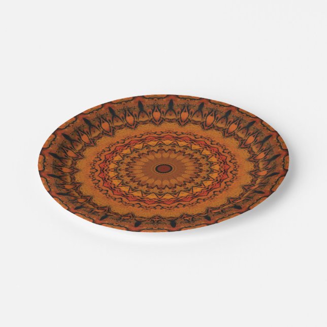 Orange, Yellow and Black Mandala Paper Plates (Angled)