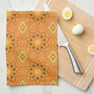 Orange, Yellow and Green Flower Kaleidoscope Kitchen Towel
