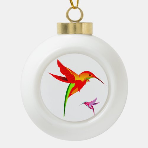 Orange Yellow And Green Hummingbird Ceramic Ball Christmas Ornament
