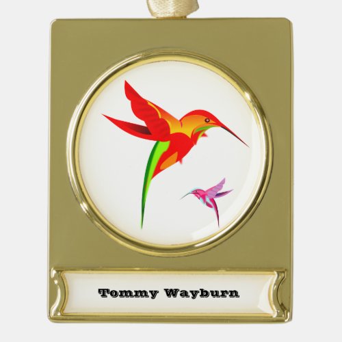 Orange Yellow And Green Hummingbird Gold Plated Banner Ornament