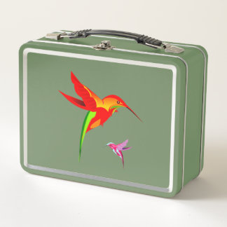 Orange Yellow And Green Hummingbird Metal Lunch Box