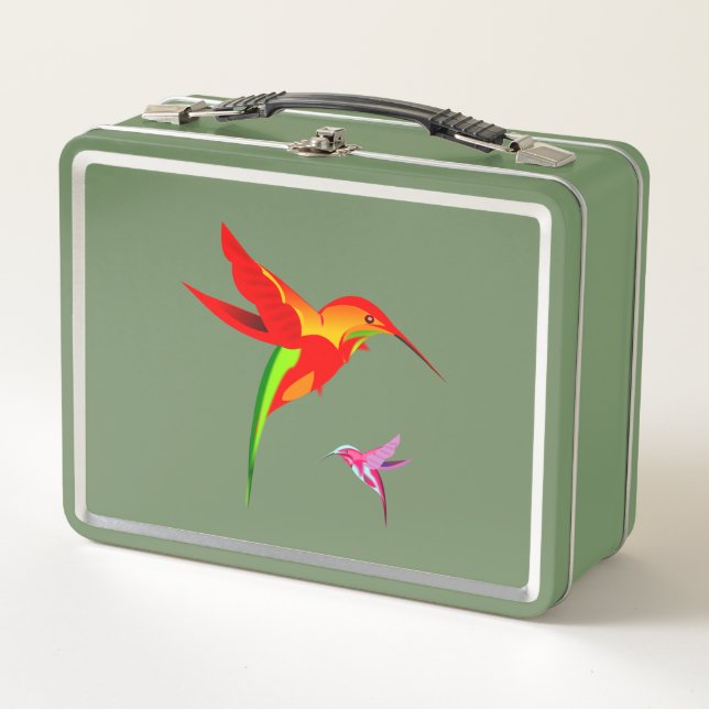 Orange Yellow And Green Hummingbird Metal Lunch Box (Front)