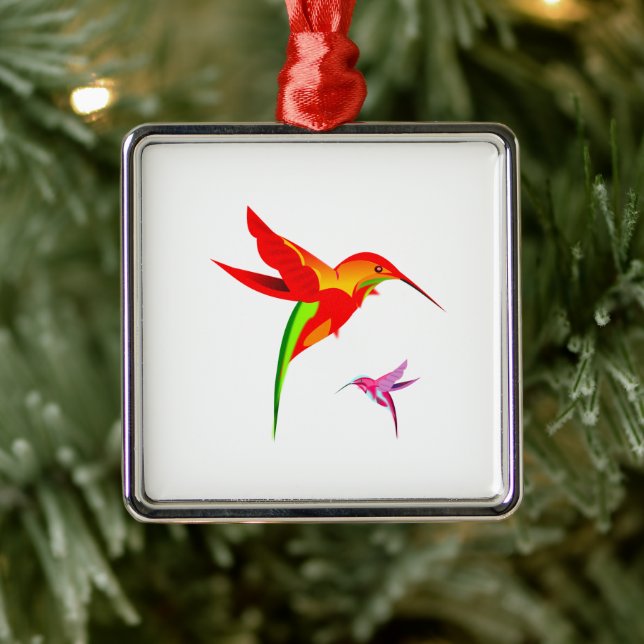 Orange Yellow And Green Hummingbird Metal Ornament (Tree)