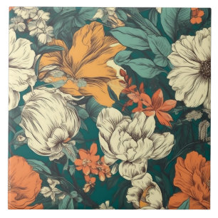 Orange, yellow and green pretty floral ceramic tile