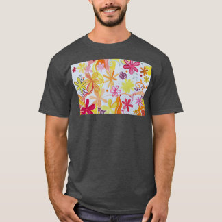 Orange Yellow and Red Painted Flowers Pattern T-Shirt