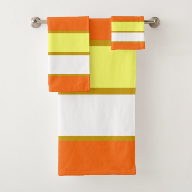 Orange, Yellow and White Stripes Bath Towel Set (Insitu)