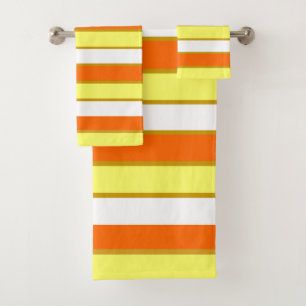 Orange, Yellow and White Stripes Bath Towel Set
