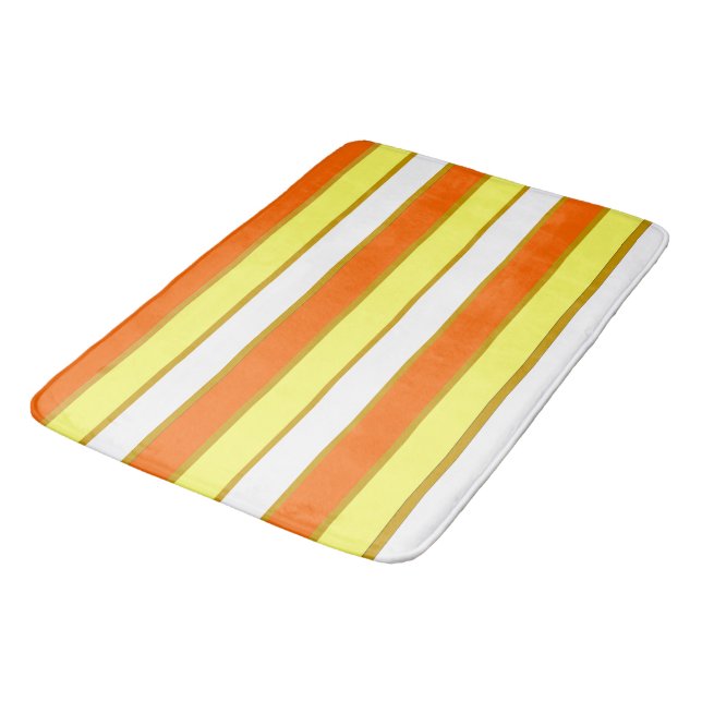 Orange, Yellow and White Stripes Bathroom Mat (Angled)