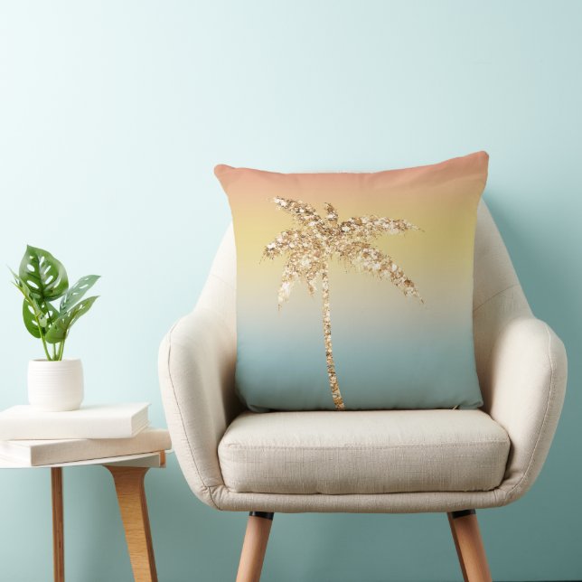 Orange Yellow Aqua Sunset Sky Throw Pillow (Chair)
