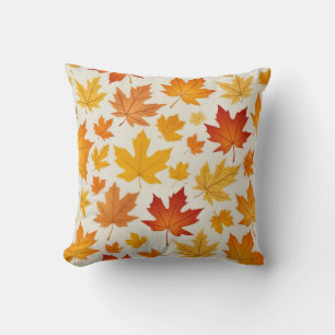 Orange Yellow Autumn Maple Leaves Pattern Throw Pillow