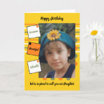 Orange yellow awesome daughter photo birthday card<br><div class="desc">Personalize this greeting card for your Daughter,  with a photo.
Designed in orange,  yellow,  black and green.
We're so proud to call you our Daughter.
Awesome,  adorable,  beautiful
Birthday card for Daughter</div>