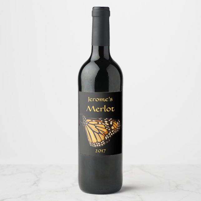 Orange Yellow Black Monarch Butterfly Wine Label (Front)