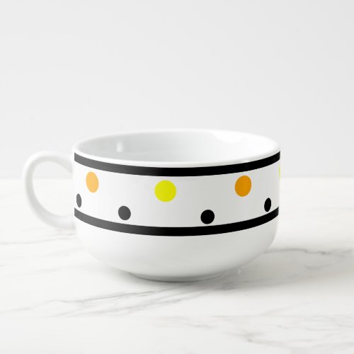 Orange Yellow Black Polka Dots 28 oz Soup Mug