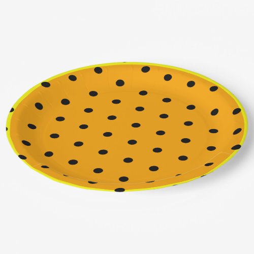 Orange Yellow Black Polka Dots  Paper Plates