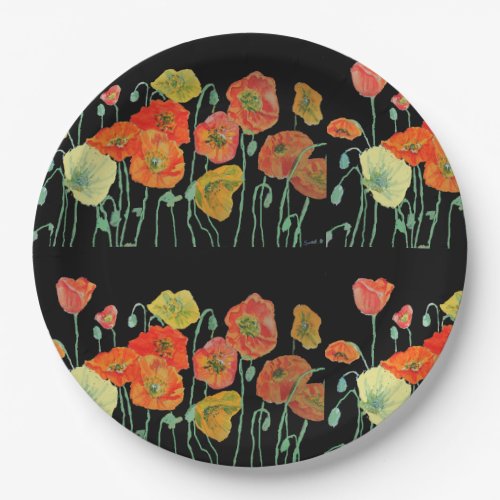 Orange Yellow Black Poppy Poppies Flower Floral Paper Plates