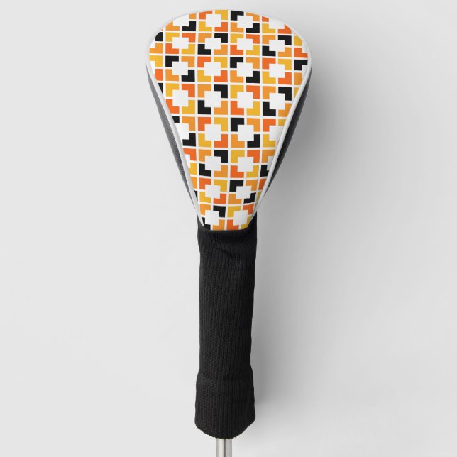 Orange Yellow Black Squares geometric pattern Golf Head Cover (Front)