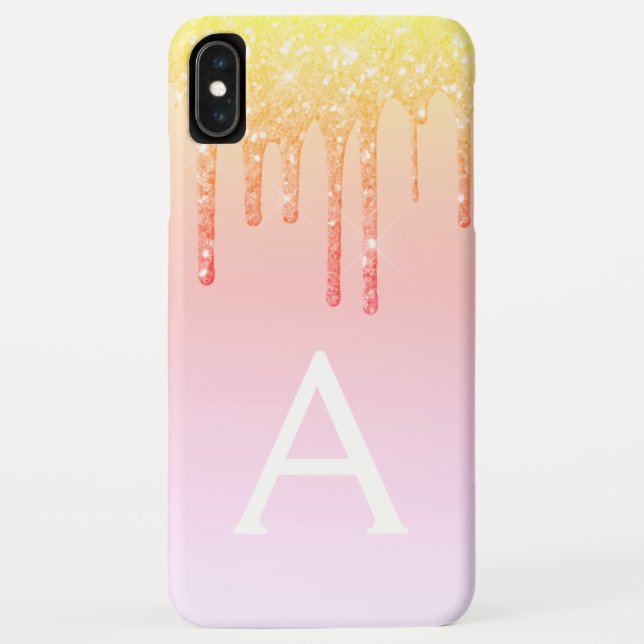 Orange Yellow Bling Sparkle Glitter Monogram Case-Mate iPhone Case (Back)
