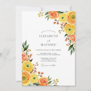 Orange Yellow Bloom Romance Wedding Invitation