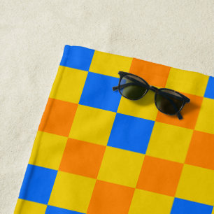 Orange Yellow Blue Checkered Pattern Design Beach Towel