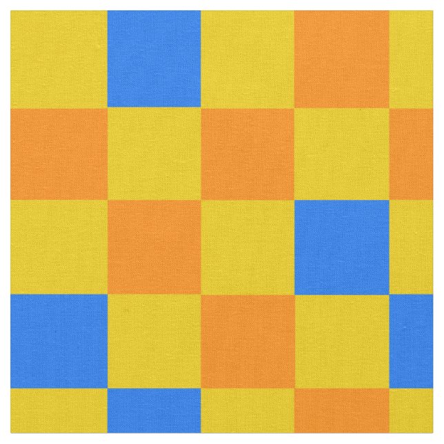 Orange Yellow Blue Checkered Pattern Design  Fabric (Close Up)