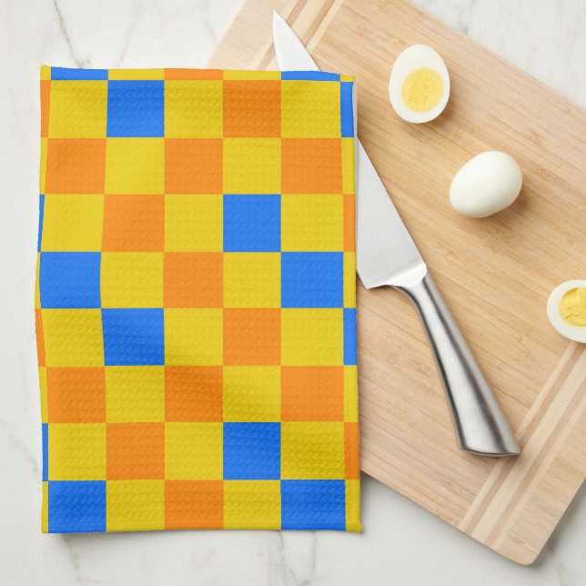 Orange Yellow Blue Checkered Pattern Design  Kitchen Towel (Quarter Fold)