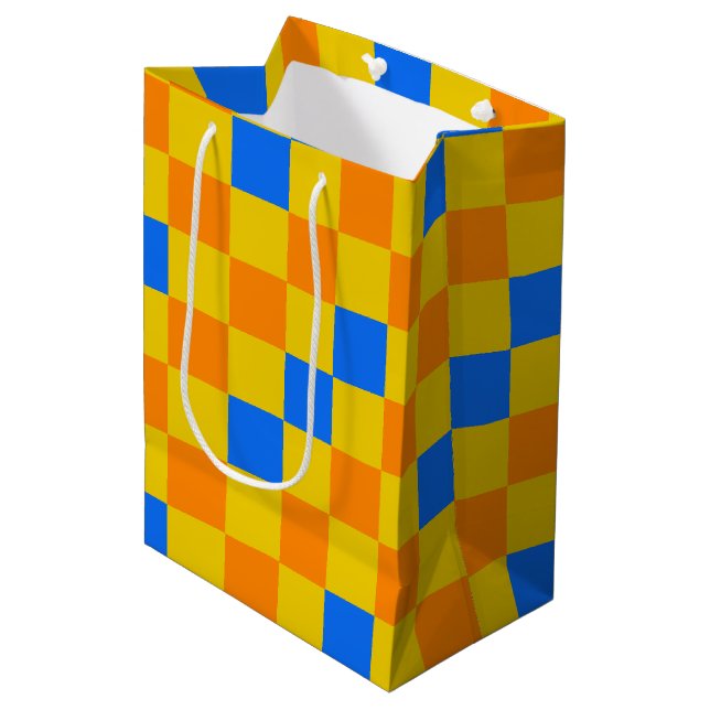 Orange Yellow Blue Checkered Pattern Design  Medium Gift Bag (Front Angled)
