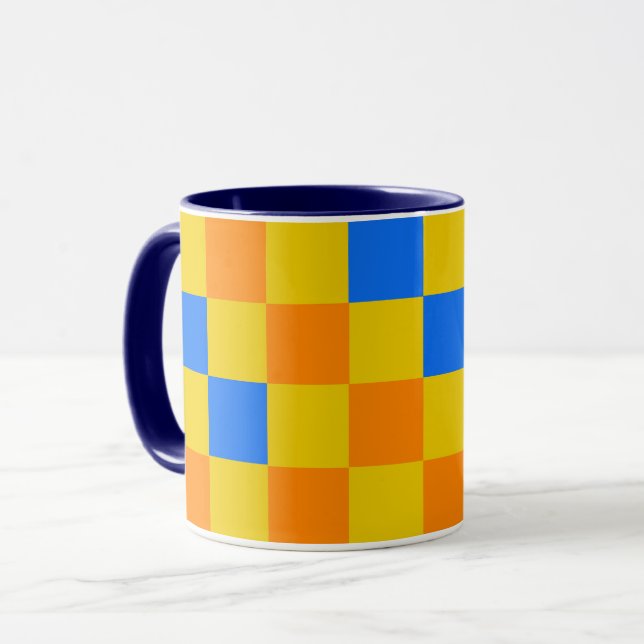 Orange Yellow Blue Checkered Pattern Design  Mug (Front Left)