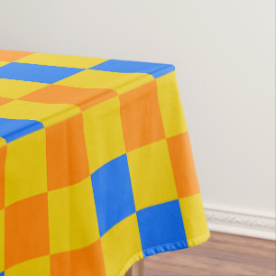Orange Yellow Blue Checkered Pattern Design Tablecloth