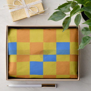 Orange Yellow Blue Checkered Pattern Design Tissue Paper
