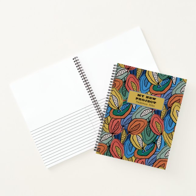 Orange,yellow, blue fall folk leaves pattern notebook (Inside)