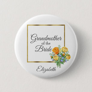 Orange Yellow Blue Floral Grandmother of Bride Pinback Button