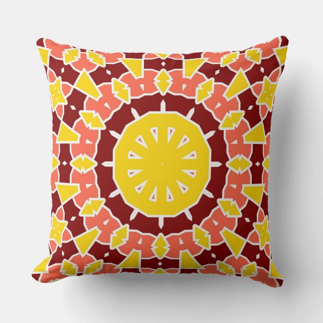 Orange Yellow Bold Geometric Mandala Throw Pillow (Front)