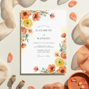 Orange Yellow Botanical Romance Wedding Invitation