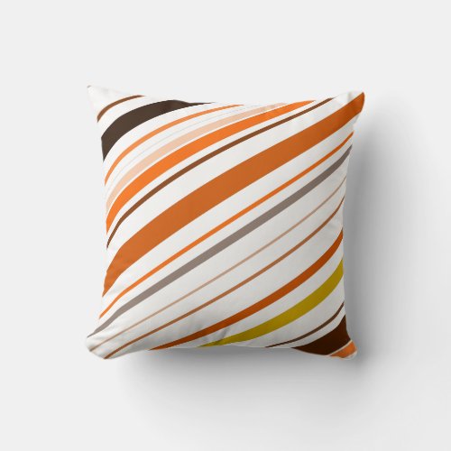 Orange Yellow Brown and White Diagonal Stripes Throw Pillow