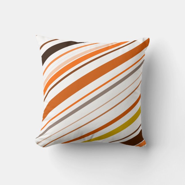 Orange, Yellow, Brown and White Diagonal Stripes Throw Pillow (Front)