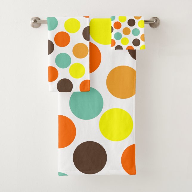 Orange, Yellow, Brown, Blue Dots  Bath Towel Set (Insitu)