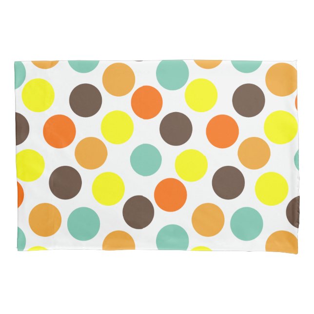 Orange, Yellow, Brown, Blue Dots Pillowcase (Front)