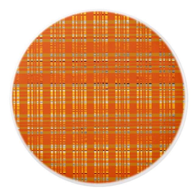 Orange Yellow Brown Plaid Bedroom Dresser Ceramic Knob (Front)