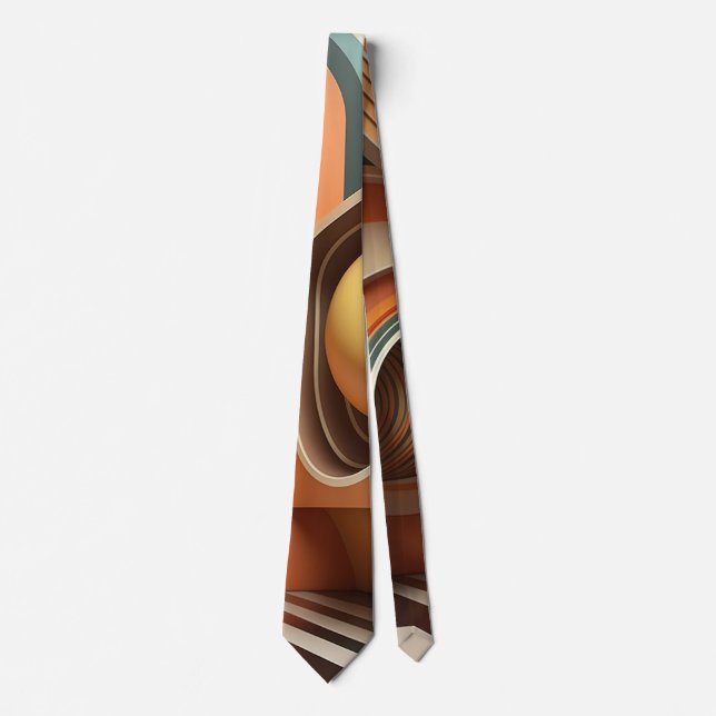 Orange yellow brown retro abstract modern pattern neck tie (Front)