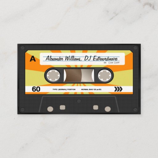 Customizable Orange/Yellow Cassette Tape Business Card Templates