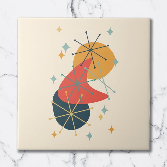 Orange, Yellow, Charcoal Mid-Century Abstract Ceramic Tile (Creator Uploaded)