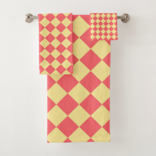 Orange Yellow Checker Diamond Pattern Bath Towel Set