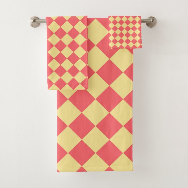 Orange Yellow Checker Diamond Pattern  Bath Towel Set (Insitu)