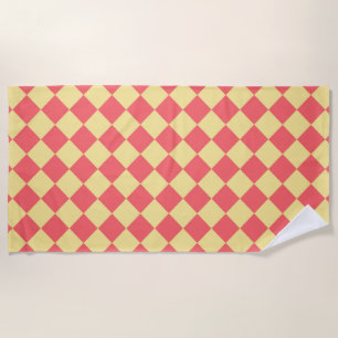Orange Yellow Checker Diamond Pattern Beach Towel