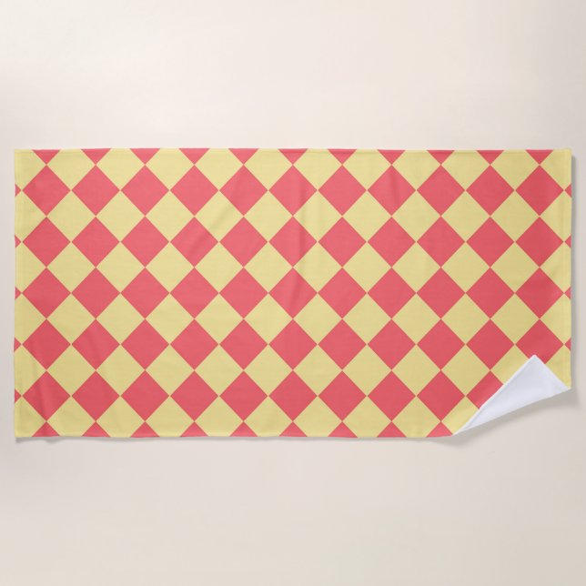 Orange Yellow Checker Diamond Pattern  Beach Towel (Front)