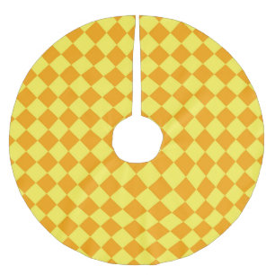 Orange Yellow Checker Diamond Pattern Brushed Polyester Tree Skirt